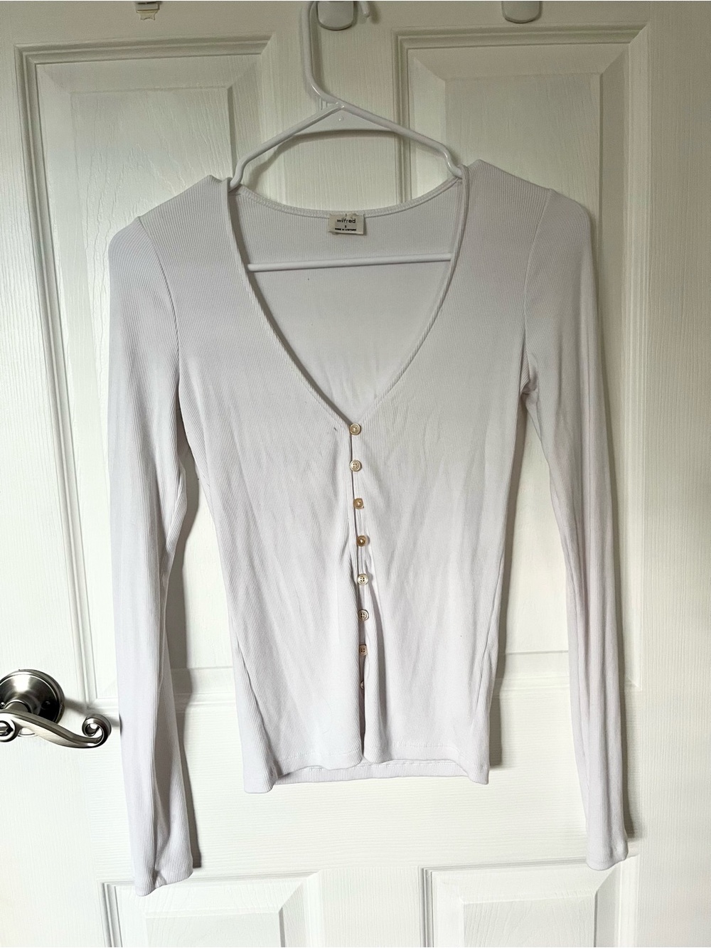 Aritzia Wilfred Ribbed V-Neck Button Front Cardigan White Small